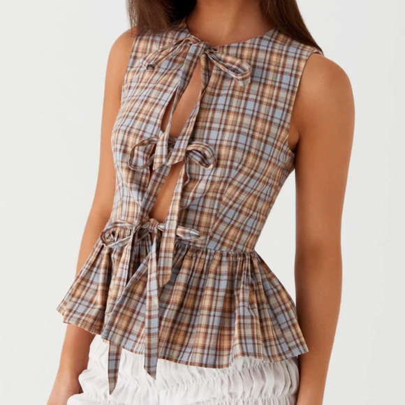 Peppermayo Tops - Peppermayo Plaid Tie Top